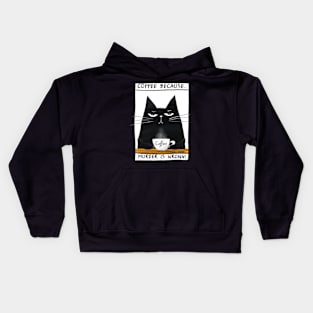 Poster with funny black cat and inscription "Coffee because murder is wrong" Kids Hoodie